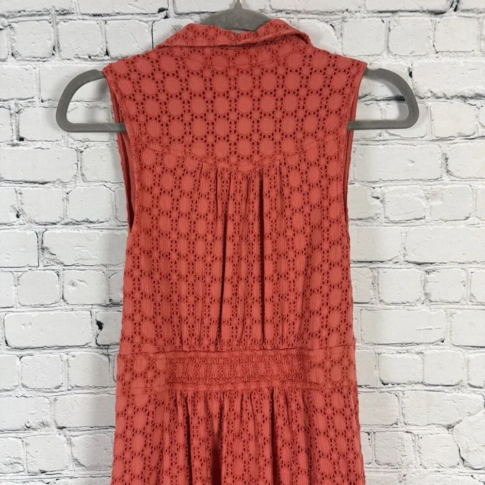 Anthropologie Elm Collared Eyelet Dress Sleeveless Coral Orange - Picture 15 of 16